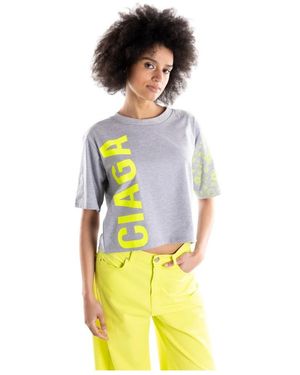 Brand Unique Crop Crewneck T-Shirt - Grijs