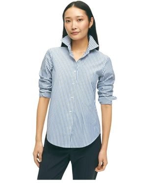 Brooks Brothers Classic Fit Stretch Supima Cotton Non-iron Bengal Stripe Dress Shirt - Blue