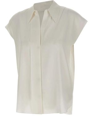 Vince Overhemden ,Wit ,Spandex Stretch-Silk Blouse Met Verborgen Sluiting En Kapmouwtjes - Grijs