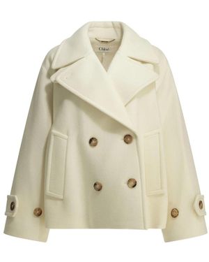 Chloé Doppelreihiger Wollmischungs-Peacoat - Natur