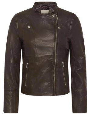 Part Two Jassen ,Bruin ,Asymmetrische Rits Leren Bikerjas - Zwart