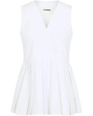 Jil Sander Tops ,Wit ,Katoen Mouwloze A-Lijn Geplooide Top