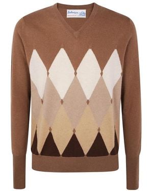 Ballantyne Argyle V-Ausschnitt Pullover - Braun