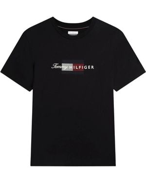 Tommy Hilfiger Tops ,Zwart ,Katoen Script Flag Regular Tee