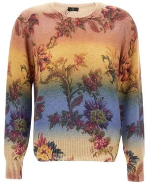 Etro Bloemenprint Wol Trui - Blauw