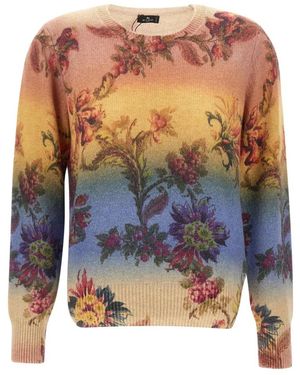 Etro Bloemenprint Wol Trui - Blauw