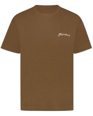 flâneur Braunes Signatur Besticktes Baumwoll-T-Shirt