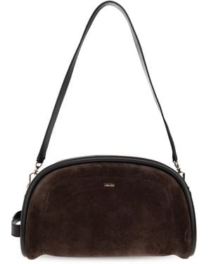 Max Mara Tassen ,Bruin ,Suède Suède Schoudertas Met Logo - Zwart