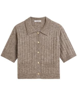 Summum Kort Gebreide Polo Cardigan - Bruin