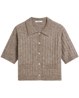 Summum Kort Gebreide Polo Cardigan - Bruin