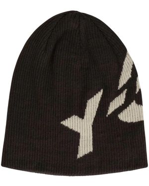 Y-3 Accessoires ,Zwart ,Wol Graphic Logo Beanie