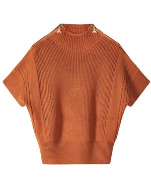 Patrizia Pepe Kurzarm-Rippstrickpullover - Braun
