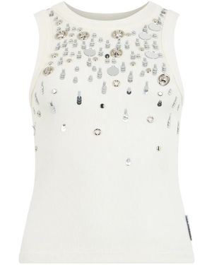 Des Phemmes Tops ,Wit ,Katoen Tanktop Met Kristallen Versiering