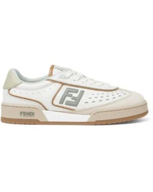Fendi Weiße Und Braune Leder-Low-Tops