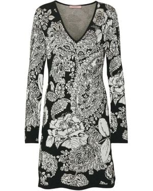 Twinset Blumiges Kurzes Kleid Mit Langen Ärmeln - Grau