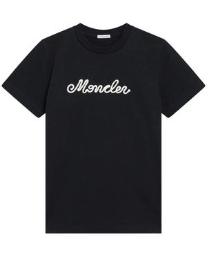 Moncler Tops ,Blauw ,Katoen Ss T-Shirt - Zwart