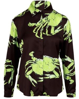 MSGM Donkerbruine Satijnen Shirt Met King Crab Print - Groen
