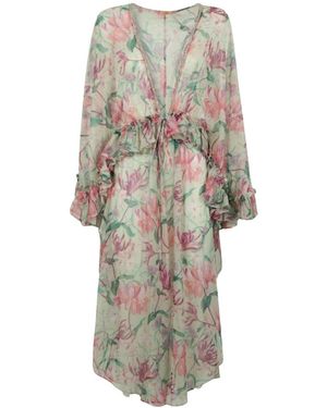 PATBO Overhemden ,Veelkleurig ,Polyester Honey Flower Lange Badjas - Grijs