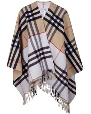 Burberry Jassen ,Wol Double Check Cape - Zwart