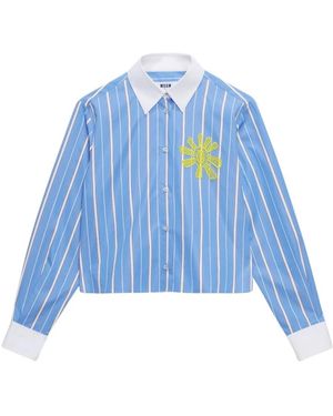 MSGM Gestreepte Poplin Blouse - Blauw