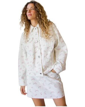 Crās Blumen-Jeansjacke Mit Knopfverschluss - Weiß