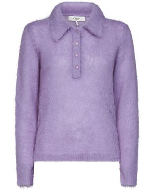 Chloé Truien & Vesten ,Paars ,Poloshirt Met Geborstelde Afwerking