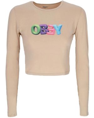 Obey Langarm Cropped Tee Bubble Mia - Weiß