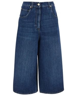 Brunello Cucinelli Denim Shorts Met Wijde Pijpen - Blauw