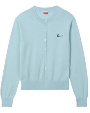 KENZO Truien & Vesten ,Blauw ,Wol Signature Geborduurde Cardigan