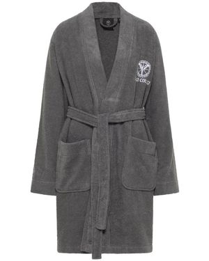 carlo colucci Embroidered Cotton Kimono Robe - Grey