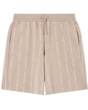 EA7 Korte Broeken ,Bruin ,Katoen Sweat Shorts - Naturel