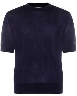 Seven Gauge Round-Neck Knitwear - Blue