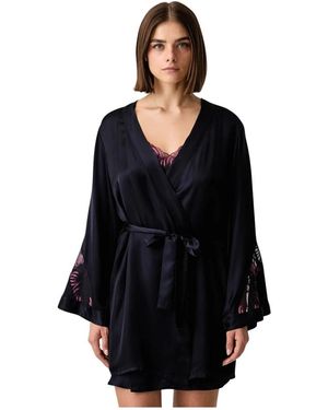 Chantelle Nachtkleding ,Blauw ,Satijn Legend Kimono - Zwart
