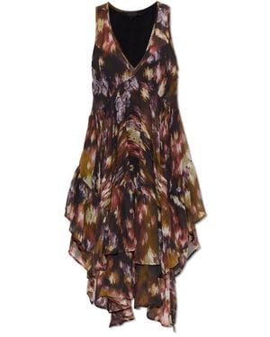 AllSaints Kleedjes ,Veelkleurig ,Polyester Gretel Asymmetrische Gelaagde Midjurk - Bruin