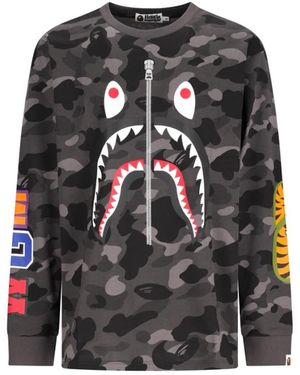A Bathing Ape Hoodies & Sweatvesten ,Zwart ,Katoen Color Camo Shark Ls Tee