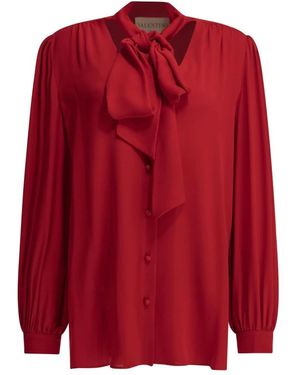 Valentino Overhemden ,Rood ,Zijden Blouse Met Strik
