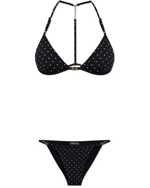 Tom Ford Badmode ,Zwart ,Polka-Dot Triangel Bikini Met T-Bies