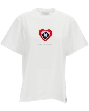 Stella McCartney Tops ,Wit ,Katoen Crochet Hart T-Shirt