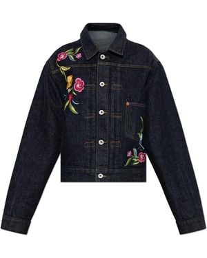 KENZO Jassen ,Blauw ,Denim Denim Jas Met Bloemendessin