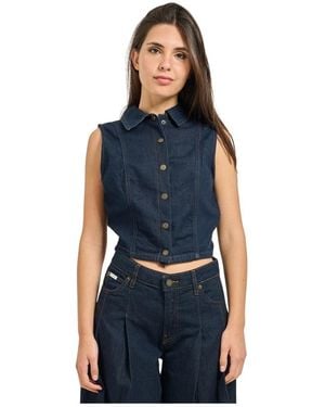 Guess Overhemden ,Blauw ,Denim Cropped Denim Shirt