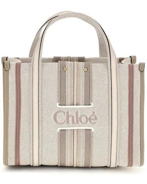 Chloé Tassen ,Katoen Woody Loop Tote - Metallic