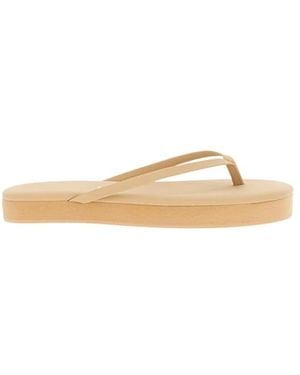 TKEES Schoenen ,Leer Lily Platform Flip Flop - Naturel