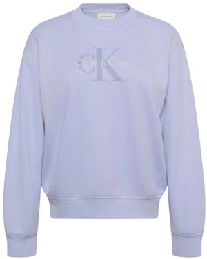 Calvin Klein Hoodies & Sweatvesten ,Paars ,Katoen Monologo French Terry Sweatshirt - Blauw
