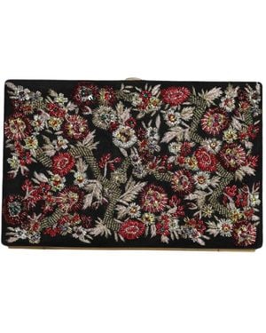 Dolce & Gabbana Floral Frame Clutch Evening Purse Bag - Black