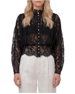 Self-Portrait Overhemden ,Zwart ,Lace High Neck Blouse