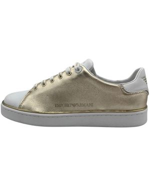 Emporio Armani Goldene Und Weiße Vegane Ledersneaker - Grau