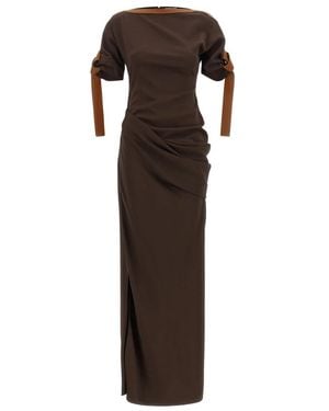 Ferragamo Lange Jurk Van Viscose - Bruin