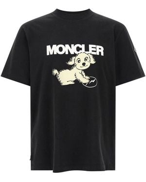 Moncler Tops ,Zwart ,Katoen Hondenprint Katoenen T-Shirt
