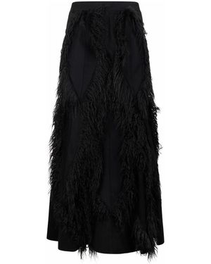 Alberta Ferretti Rokken ,Zwart ,Wol Lange Rok Met Franjes