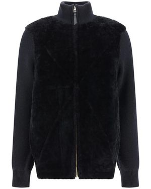 Loewe Jassen ,Zwart ,Shearling Fold Jas Met Hoge Kraag